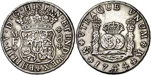 1744. Felipe V. México. MF. 8 reales. (Cal. ... 