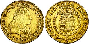 1729. Felipe V. Sevilla. 8 escudos. (Cal. ... 