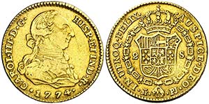 1774. Carlos III. Madrid. PJ. 2 escudos. ... 