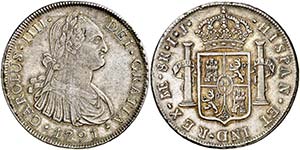 1791. Carlos IV. Lima. IJ. 8 reales. (Cal. ... 