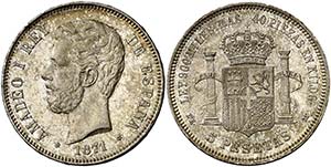 1871*1874. Amadeo I. DEM. 5 pesetas. (Cal. ... 