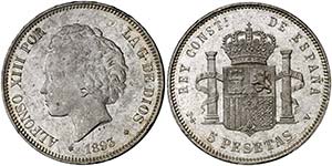 1893*1893. Alfonso XIII. PGV. 5 pesetas. ... 