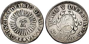 1826. Argentina. RA. 2 soles. (Kr. 18). 6,43 ... 