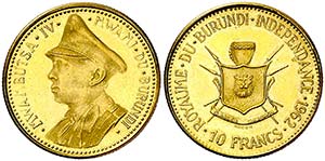 1962. Burundi. Mwambutsa IV. 10 francos. ... 