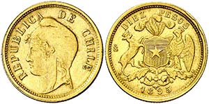 1895. Chile.  (Santiago). 10 pesos. (Fr. 49) ... 