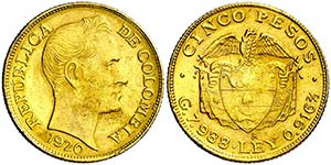 1920. Colombia. A (Medellín). 5 pesos. (Fr. ... 
