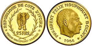 1966. Costa de Marfil. 25 francos. (Fr. 3) ... 