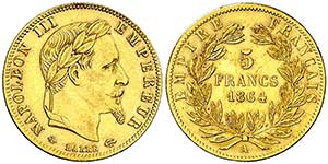 1864. Francia. Napoleón III. A (París). 5 ... 