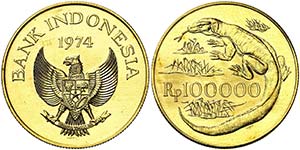 1974. Indonesia. 100000 rupias. (Fr. 6) (Kr. ... 