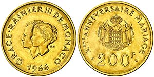 1966. Mónaco. Rainiero III. 200 francos. ... 