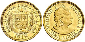 1916. Perú. Lima. 1 libra. (Fr. 73) (Kr. ... 