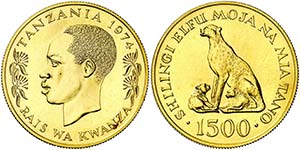 1974. Tanzania. 1500 shilingi. (Fr. 1) (Kr. ... 