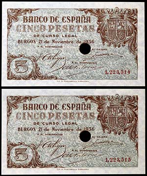 1936. Burgos. 5 pesetas. (Ed. D18na var) ... 