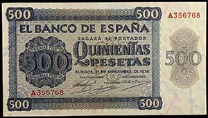 1936. Burgos. 500 pesetas. (Ed. D23) (Ed. ... 