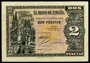 1937. Burgos. 2 pesetas. (Ed. D27a) (Ed. ... 