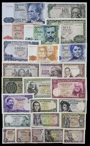 1936 a 1985. Lote de 25 billetes españoles ... 