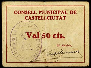 Castellciutat. 50 céntimos y 1 peseta. (T. ... 