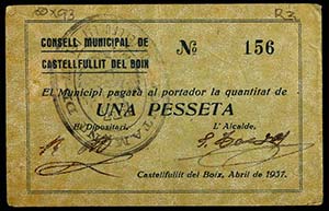 Castellfullit del Boix. 1 peseta. (T. ... 