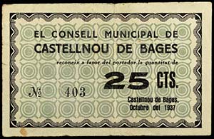 Castellnou de Bages. 25 céntimos. (T. ... 