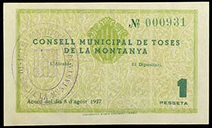 Toses de la Muntanya. 1 peseta. (T. 3001a). ... 