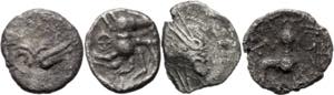 Lote de 4 monedas galas en plata. BC/MBC.