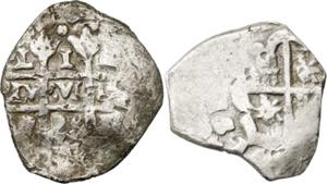 Lote de 2 monedas macuquinas de 1 real. A ... 