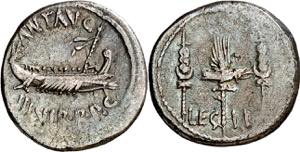 (32-31 a.C.). Marco Antonio. Denario. (Spink ... 