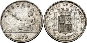 1870*1874. I República. DEM. 2 pesetas. ... 