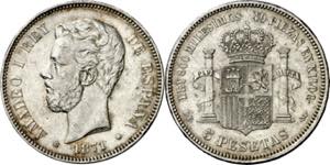 1871*1873. Amadeo I. DEM. 5 pesetas. (AC. ... 