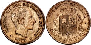 1877. Alfonso XII. Barcelona. OM. 5 ... 