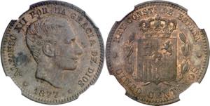1877. Alfonso XII. Barcelona. OM. 5 ... 