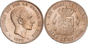 1878. Alfonso XII. Barcelona. OM. 10 ... 