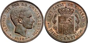 1878. Alfonso XII. Barcelona. OM. 10 ... 
