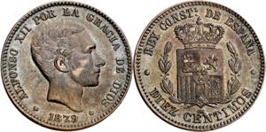 1879. Alfonso XII. Barcelona. OM. 10 ... 