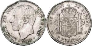 1885*1887. Alfonso XII. PGM. 5 pesetas. ... 