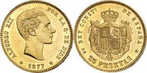 1877*1877. Alfonso XII. DEM. 25 pesetas. ... 