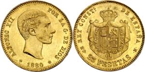 1880*1880. Alfonso XII. MSM. 25 pesetas. ... 