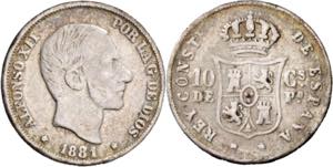 1881. Alfonso XII. Manila. 10 centavos. (AC. ... 