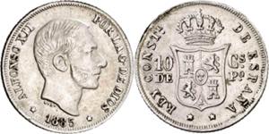 1885. Alfonso XII. Manila. 10 centavos. (AC. ... 