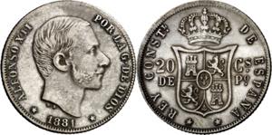 1881. Alfonso XII. Manila. 20 centavos. (AC. ... 