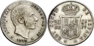 1883. Alfonso XII. Manila. 20 centavos. (AC. ... 