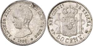 1889*89. Alfonso XIII. MPM. 50 céntimos. ... 