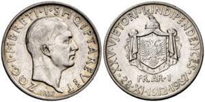 Albania. 1937. Zog I. R (Roma). 1 franco. ... 