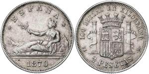 1870*1874. I República. DEM. 2 pesetas. ... 