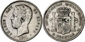 1871*1873. Amadeo I. DEM. 5 pesetas. (AC. ... 