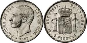 1883*1883. Alfonso XII. MSM/DEM. 5 pesetas. ... 