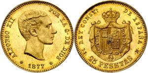 1877*1877. Alfonso XII. DEM. 25 pesetas. ... 