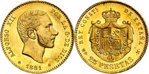 1881*1881. Alfonso XII. MSM. 25 pesetas. ... 