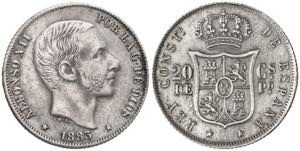 1883. Alfonso XII. Manila. 20 centavos. (AC. ... 