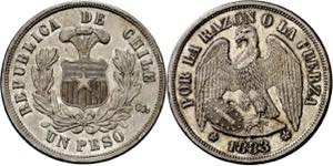 Chile. 1883. Santiago. 1 peso. (KM. 142.1). ... 